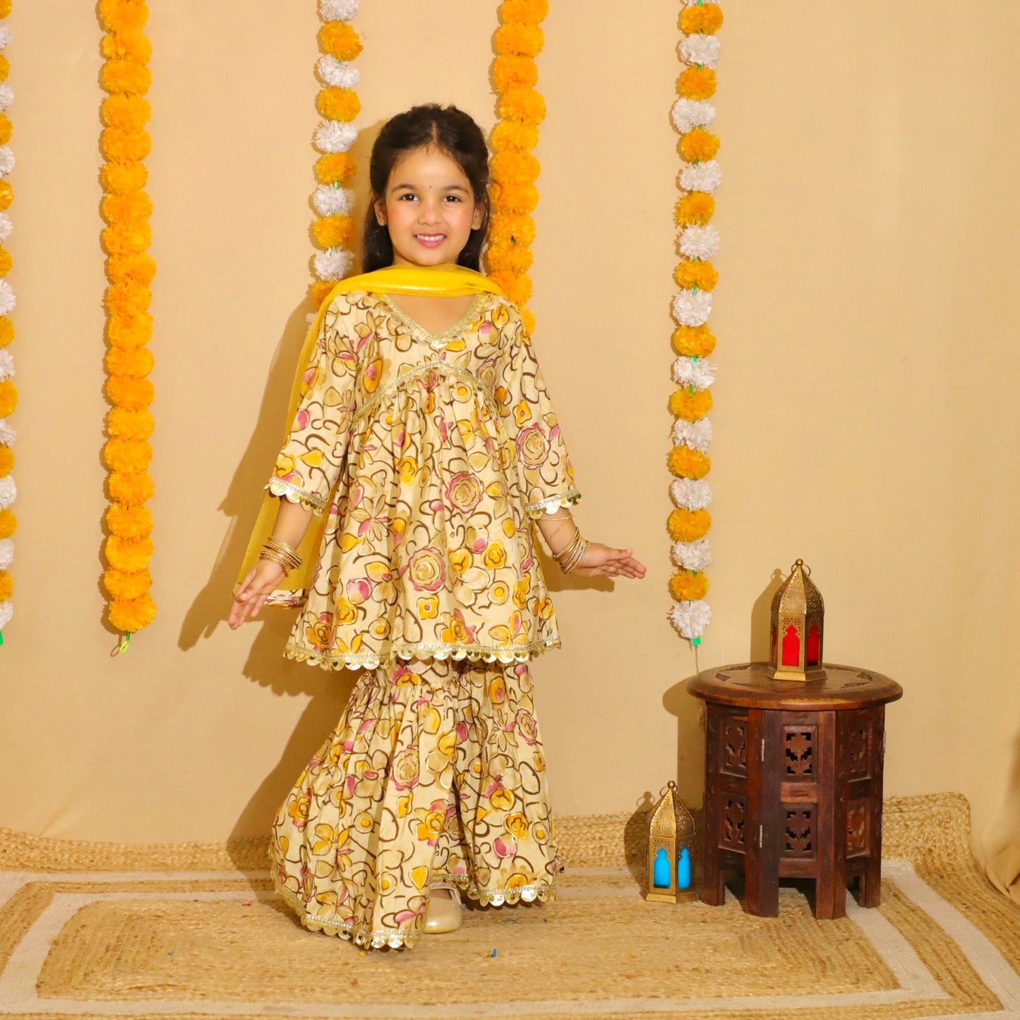 Girl's Peplum Sharara In muslin fabric
