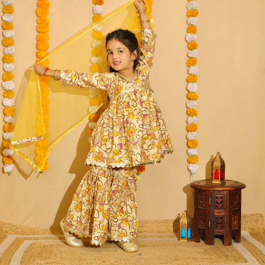 Girl's Peplum Sharara In muslin fabric